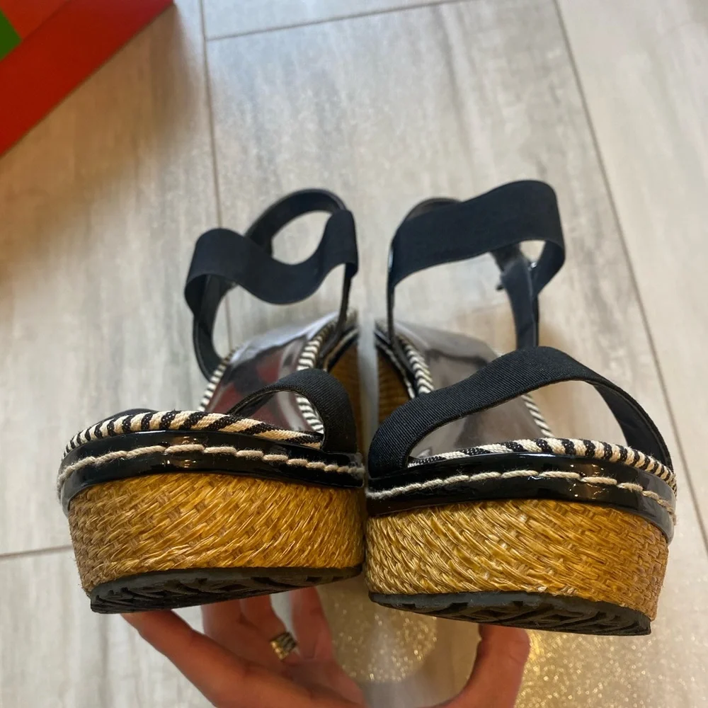 Charles by Charles David Straw Woven Wedges with Black Straps, women’s 10